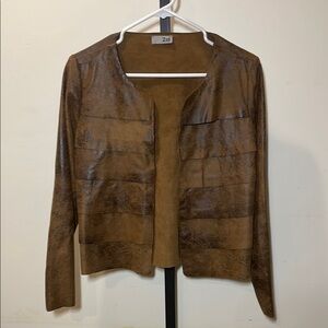Brown Leather or Pleather Jacket with Subtle Texture and Long Sleeves